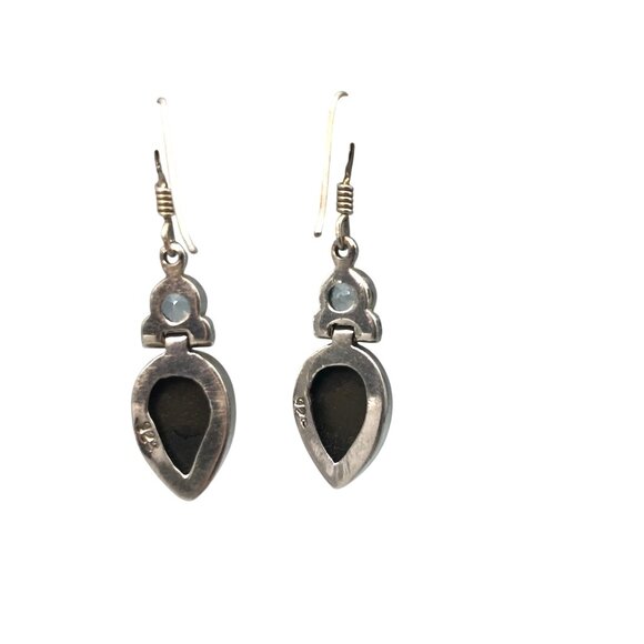 Vintage Native Stone Inlay and Sterling Silver Earrings with Hinged Drop - Picture 3 of 4